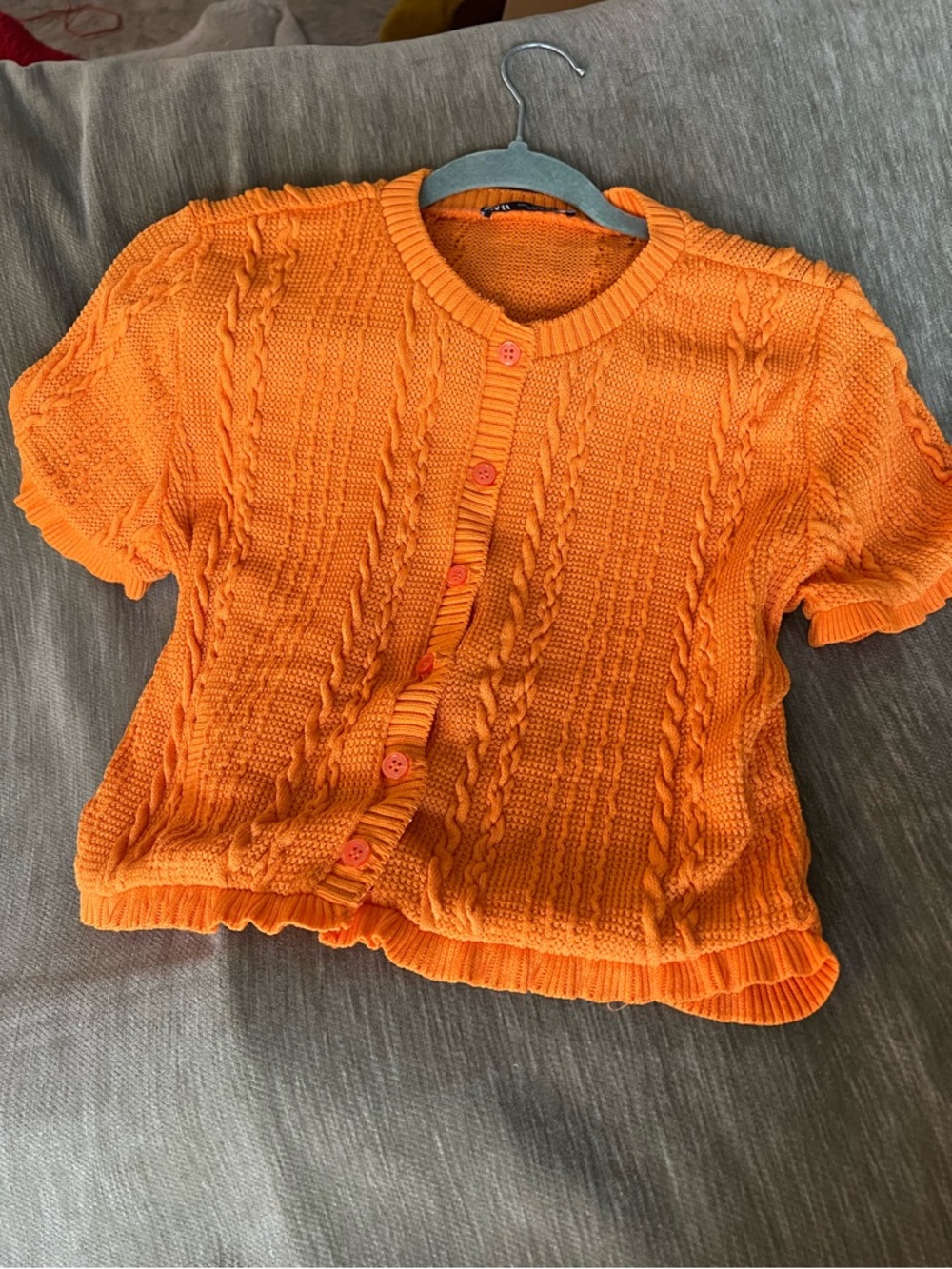 Zara Orange Cable-Knit Short Sleeve Cardigan